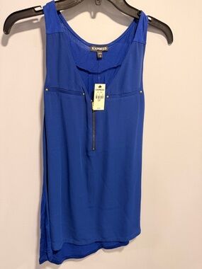 Express Royal Blue Sleeveless Zip-Front Tank Top